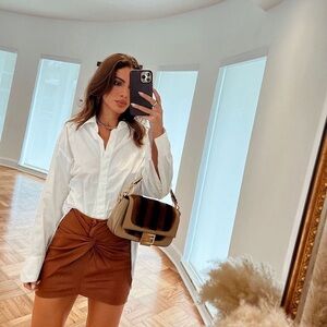 Camila Coelho Danielle Leather Mini Skirt in Brown